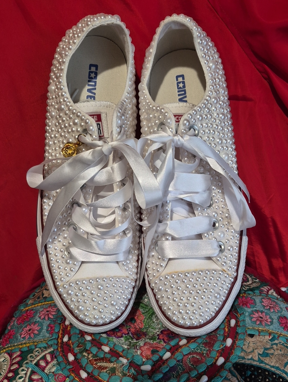 Converse Pearl-Embellished White Low-Top Sneakers